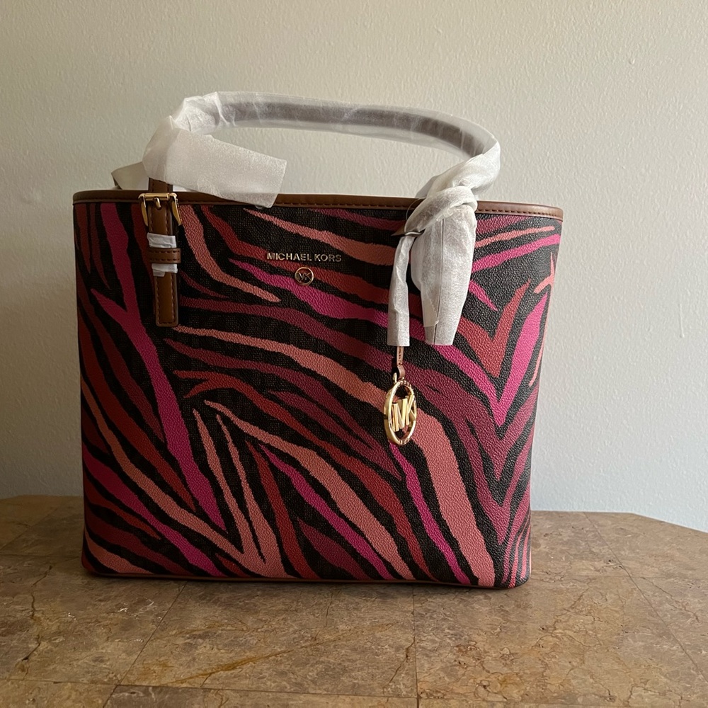 Michael Kors Jet Set Charm Tote Zebra Animal Print with authentic certification